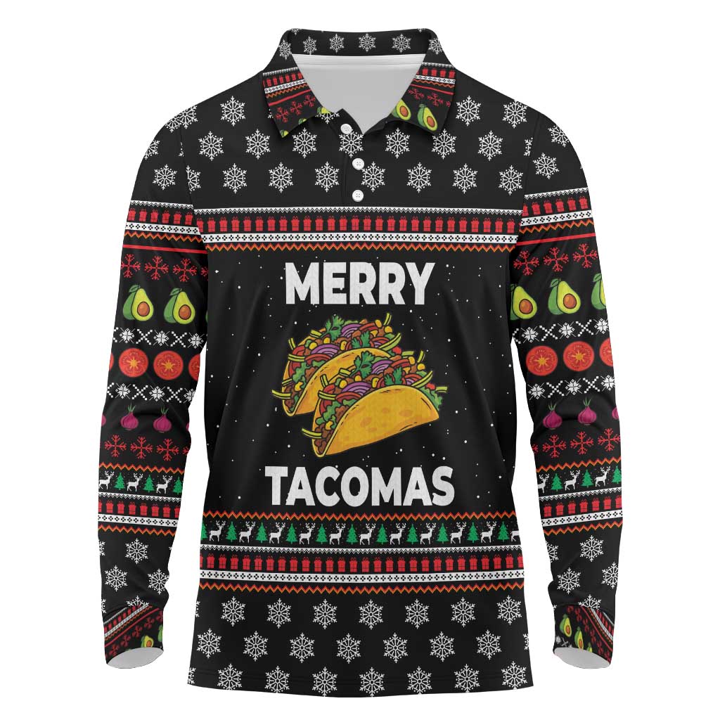 Merry Tacomas Christmas Long Sleeve Polo Shirt Xmas Holiday Patterns - Wonder Print Shop