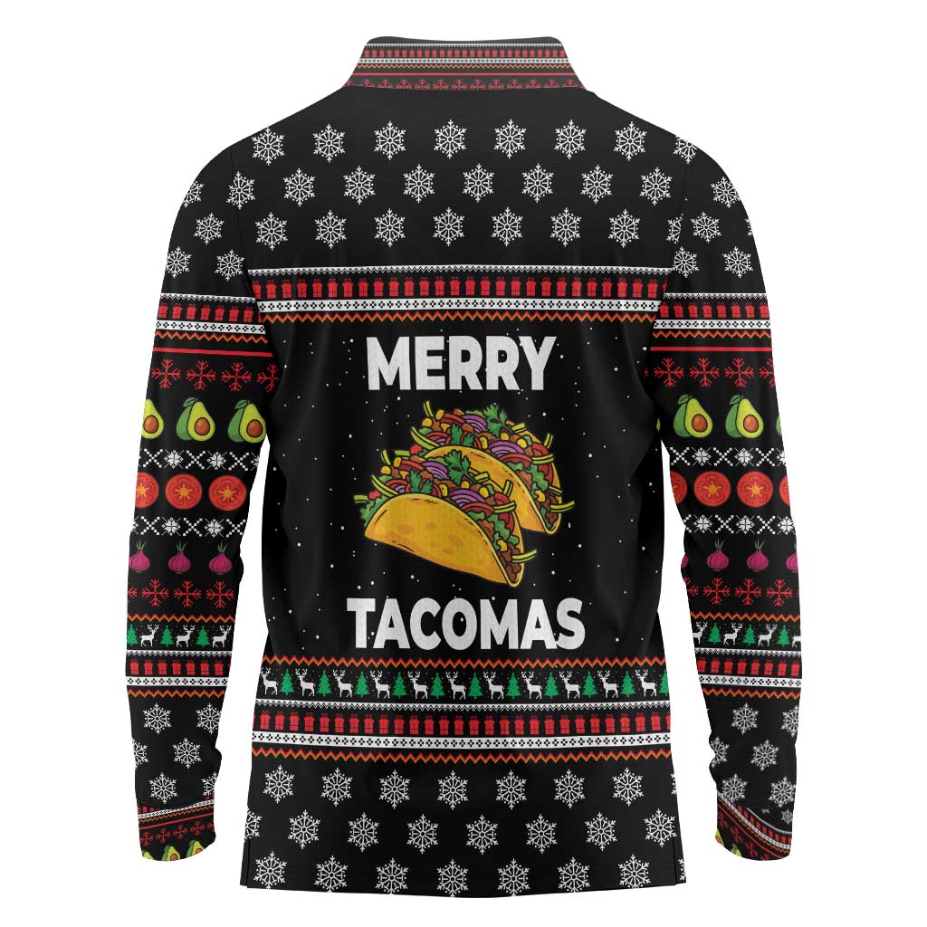Merry Tacomas Christmas Long Sleeve Polo Shirt Xmas Holiday Patterns - Wonder Print Shop