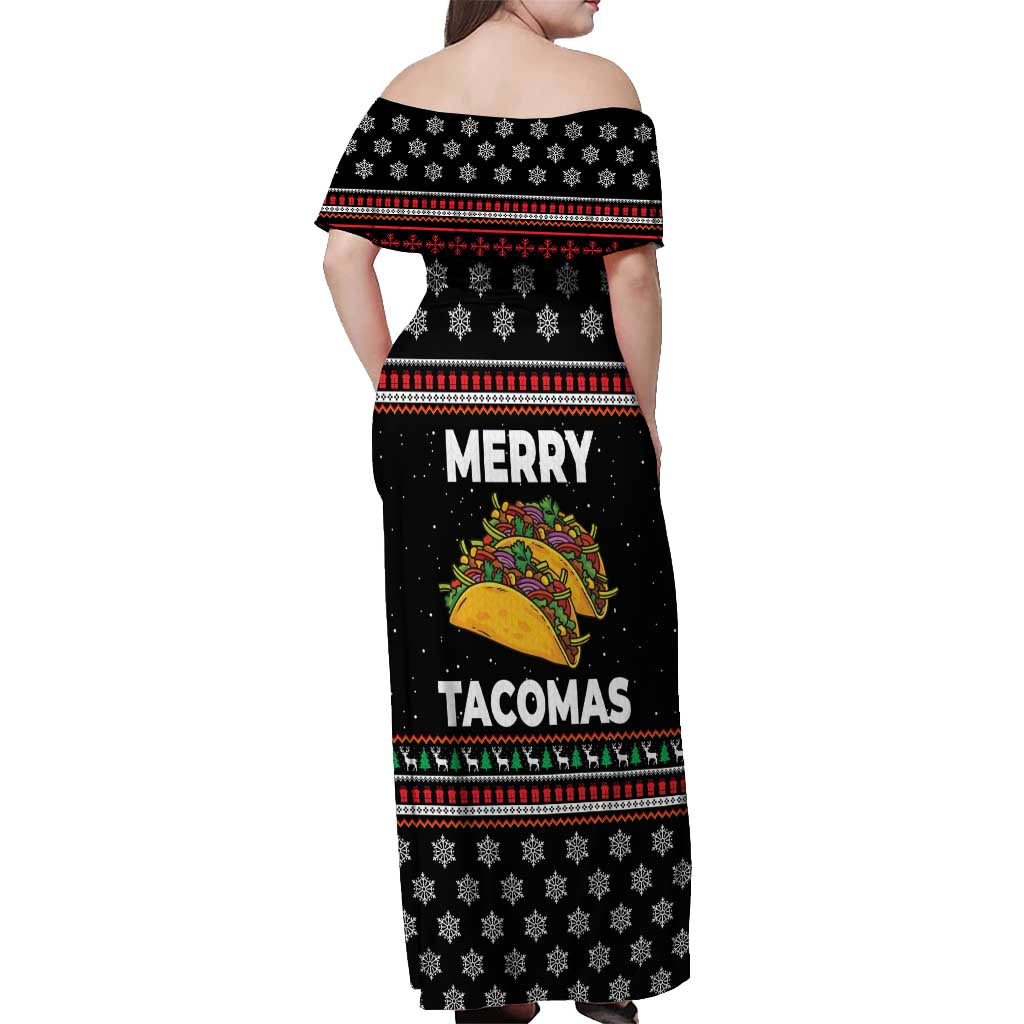 Merry Tacomas Christmas Off Shoulder Maxi Dress Xmas Holiday Patterns - Wonder Print Shop