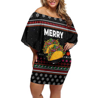 Merry Tacomas Christmas Off Shoulder Short Dress Xmas Holiday Patterns - Wonder Print Shop