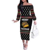 Merry Tacomas Christmas Off The Shoulder Long Sleeve Dress Xmas Holiday Patterns - Wonder Print Shop