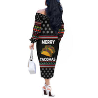 Merry Tacomas Christmas Off The Shoulder Long Sleeve Dress Xmas Holiday Patterns - Wonder Print Shop