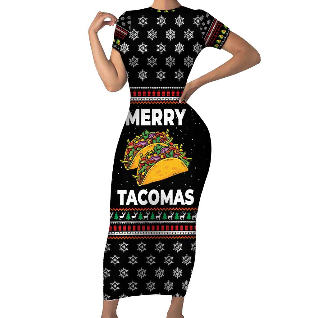 Merry Tacomas Christmas Short Sleeve Bodycon Dress Xmas Holiday Patterns - Wonder Print Shop