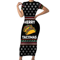 Merry Tacomas Christmas Short Sleeve Bodycon Dress Xmas Holiday Patterns - Wonder Print Shop