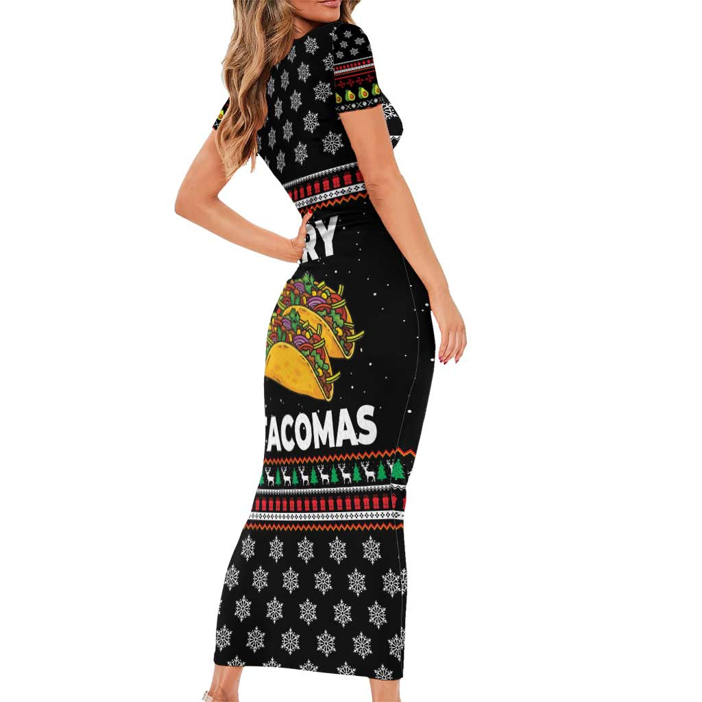 Merry Tacomas Christmas Short Sleeve Bodycon Dress Xmas Holiday Patterns - Wonder Print Shop