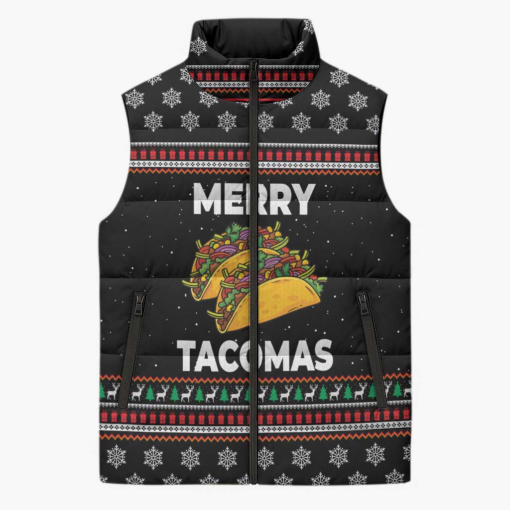 Merry Tacomas Christmas Sleeveless Puffer Jacket Xmas Holiday Patterns - Wonder Print Shop