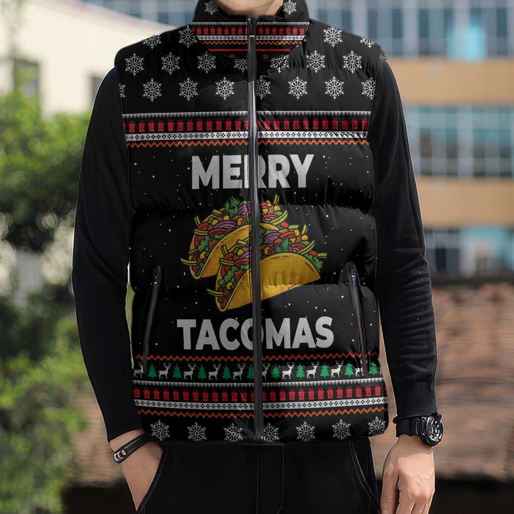 Merry Tacomas Christmas Sleeveless Puffer Jacket Xmas Holiday Patterns - Wonder Print Shop