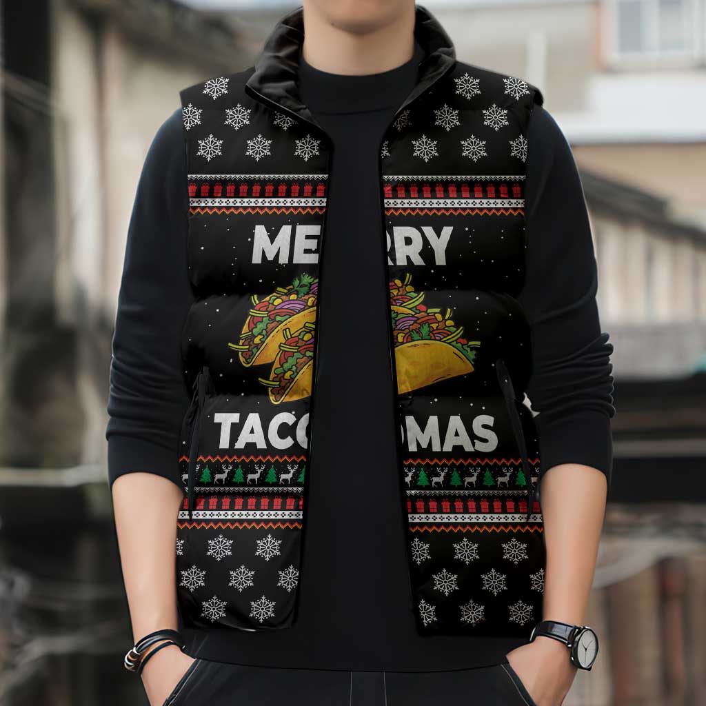 Merry Tacomas Christmas Sleeveless Puffer Jacket Xmas Holiday Patterns - Wonder Print Shop