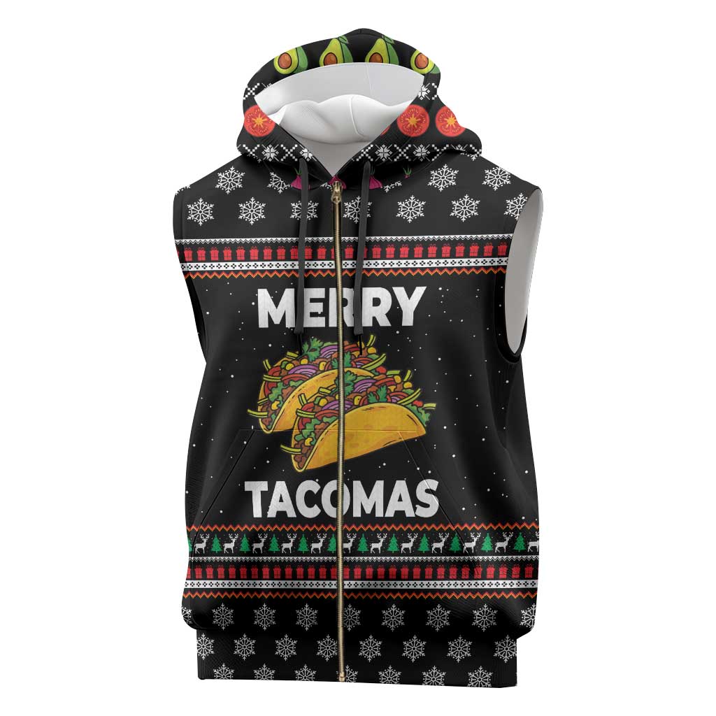 Merry Tacomas Christmas Sleeveless Zip Hoodie Xmas Holiday Patterns - Wonder Print Shop