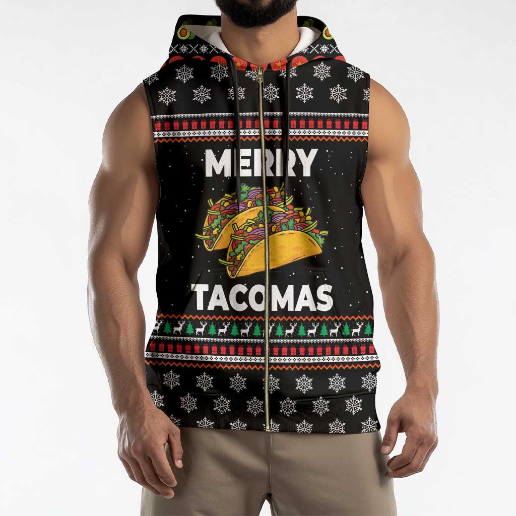 Merry Tacomas Christmas Sleeveless Zip Hoodie Xmas Holiday Patterns - Wonder Print Shop