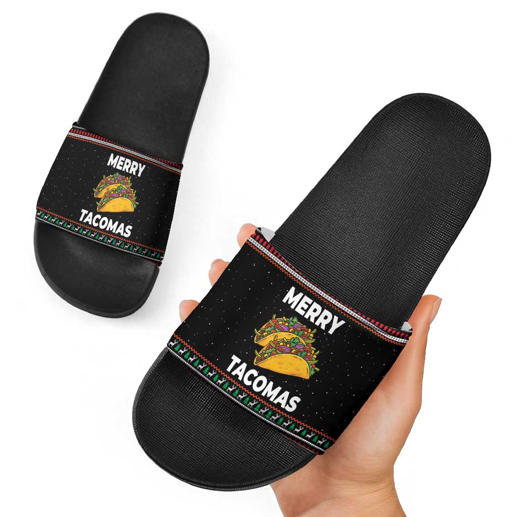 Merry Tacomas Christmas Slide Sandals Xmas Holiday Patterns - Wonder Print Shop
