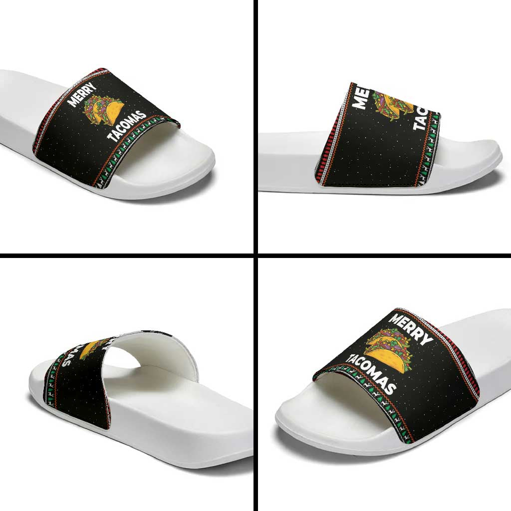 Merry Tacomas Christmas Slide Sandals Xmas Holiday Patterns - Wonder Print Shop
