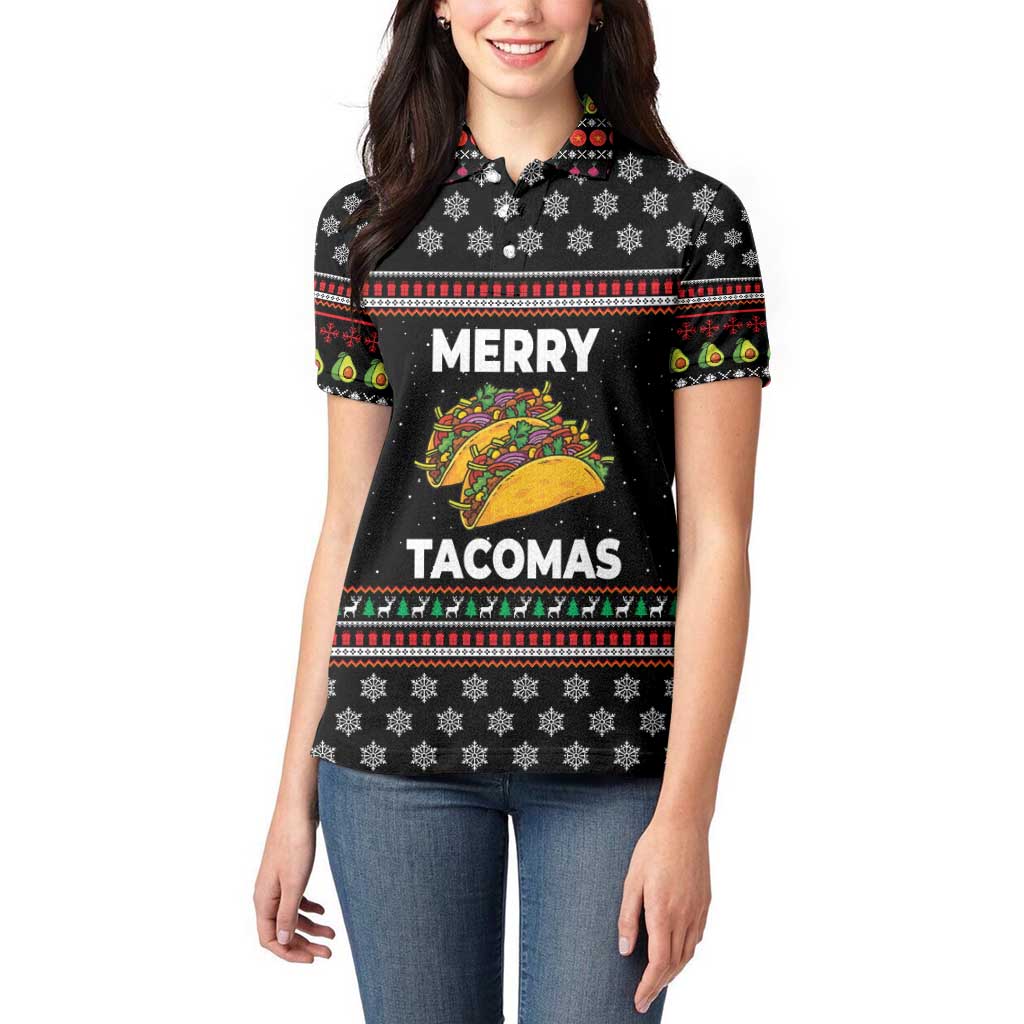 Merry Tacomas Christmas Women Polo Shirt Xmas Holiday Patterns - Wonder Print Shop
