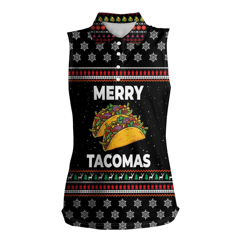 Merry Tacomas Christmas Women Sleeveless Polo Shirt Xmas Holiday Patterns - Wonder Print Shop