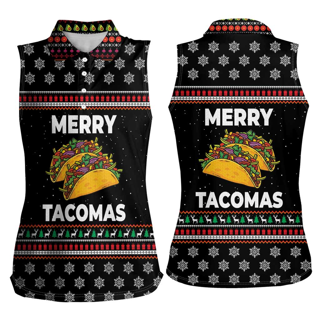 Merry Tacomas Christmas Women Sleeveless Polo Shirt Xmas Holiday Patterns - Wonder Print Shop