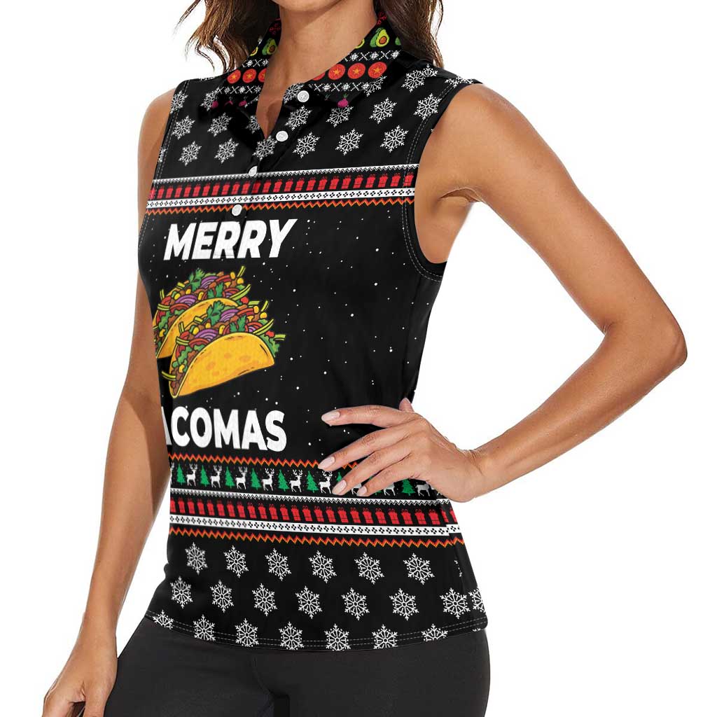 Merry Tacomas Christmas Women Sleeveless Polo Shirt Xmas Holiday Patterns - Wonder Print Shop