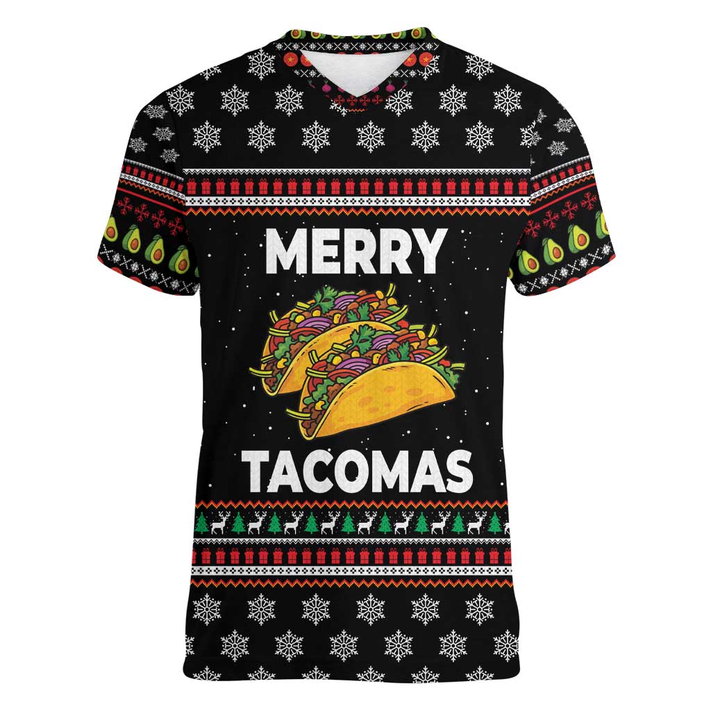 Merry Tacomas Christmas Women V-Neck T-Shirt Xmas Holiday Patterns - Wonder Print Shop
