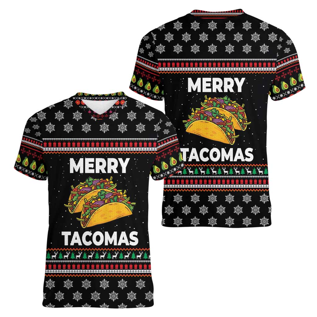 Merry Tacomas Christmas Women V-Neck T-Shirt Xmas Holiday Patterns - Wonder Print Shop