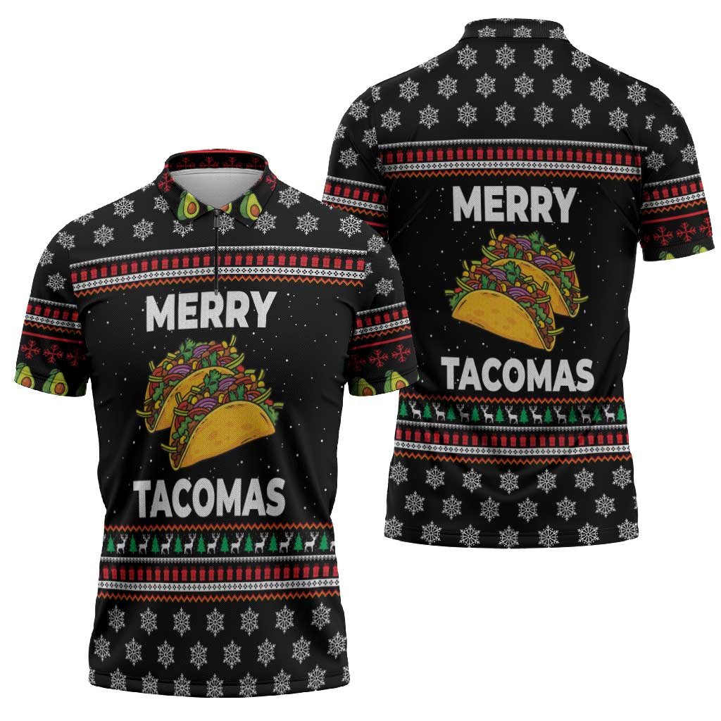 Merry Tacomas Christmas Zipper Polo Shirt Xmas Holiday Patterns - Wonder Print Shop