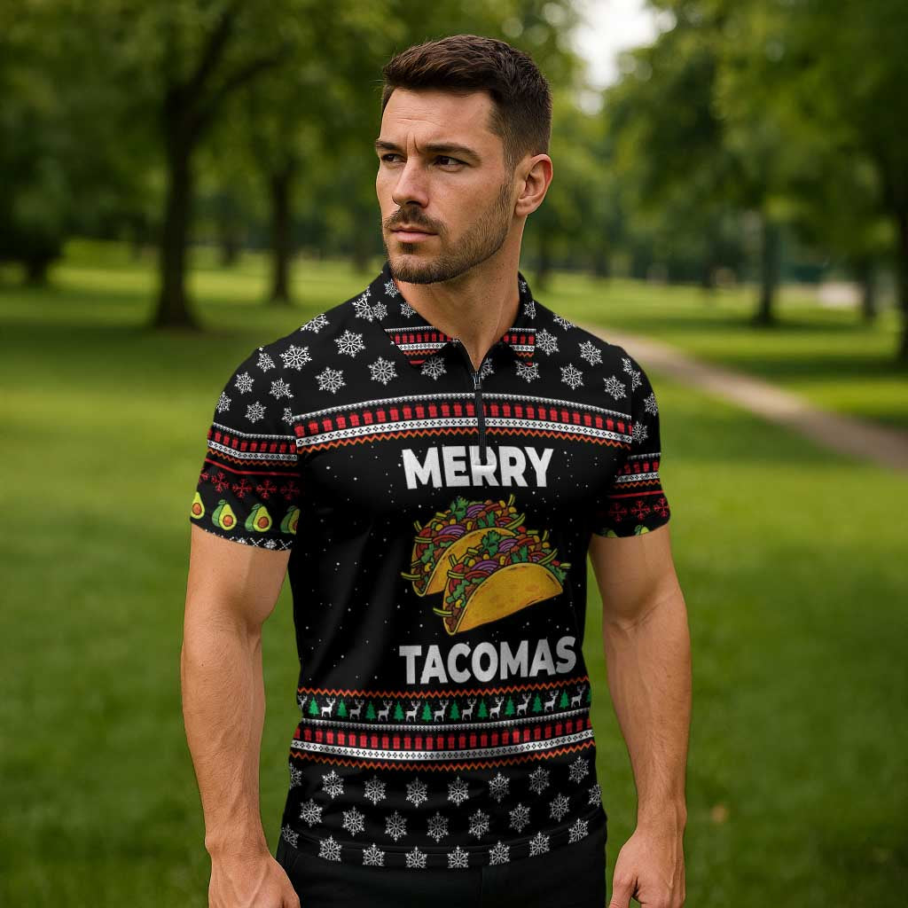 Merry Tacomas Christmas Zipper Polo Shirt Xmas Holiday Patterns - Wonder Print Shop