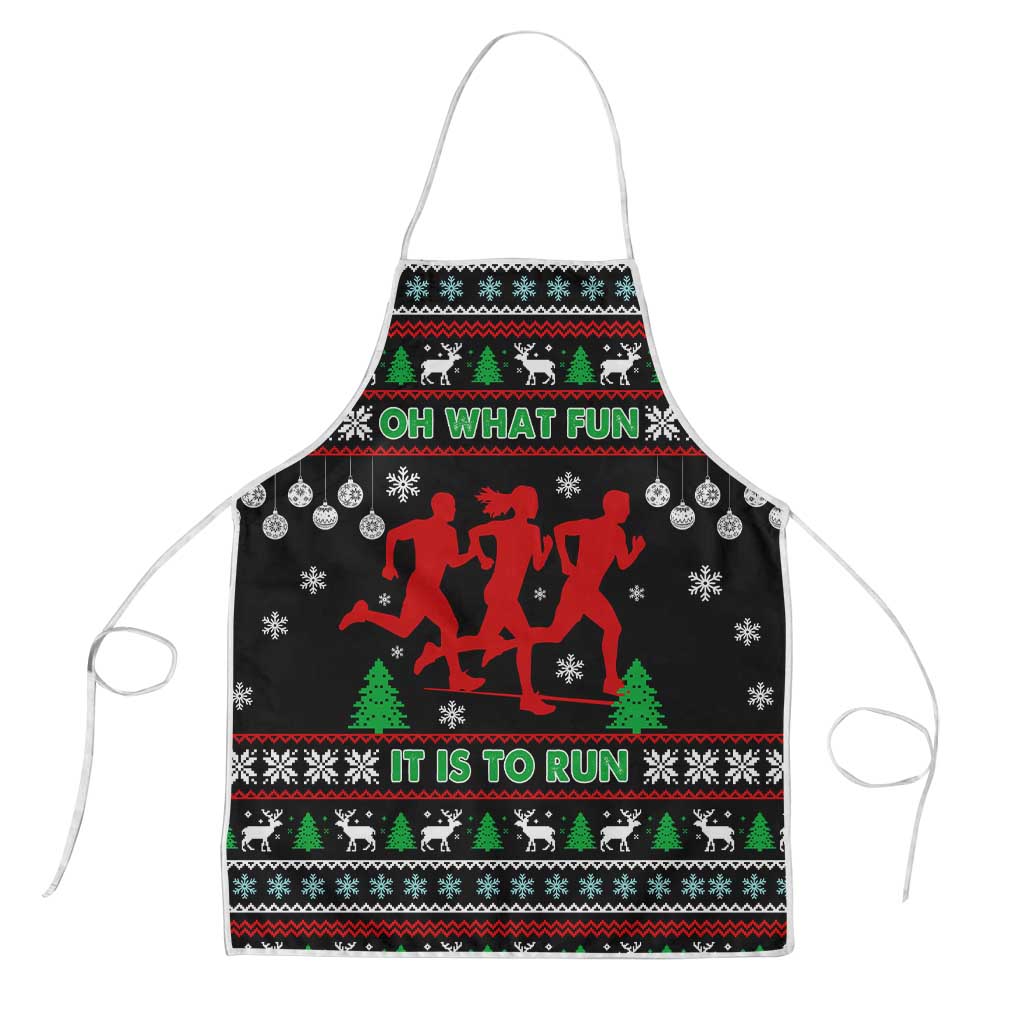 Running Oh What Fun Christmas Apron Xmas Holiday Patterns - Wonder Print Shop