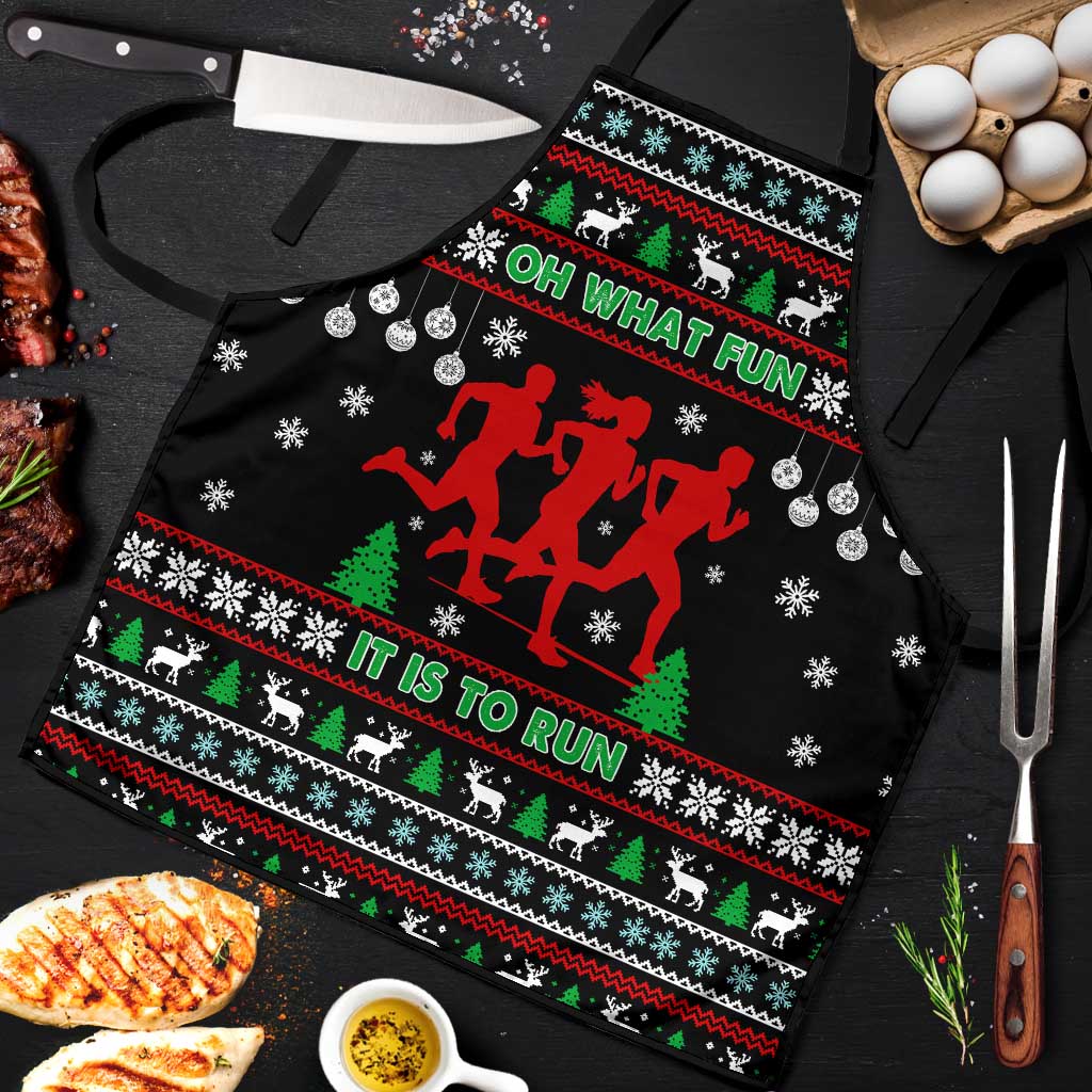Running Oh What Fun Christmas Apron Xmas Holiday Patterns - Wonder Print Shop
