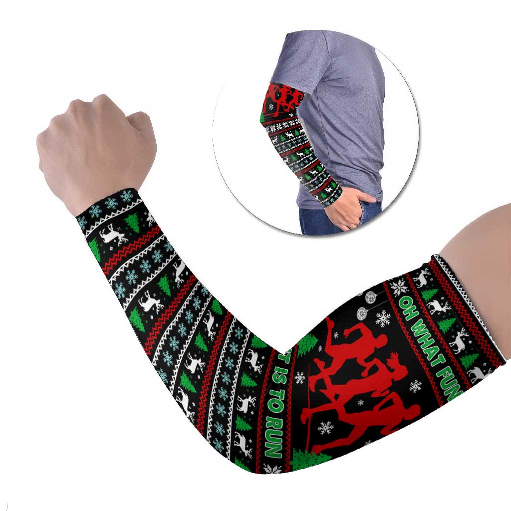 Running Oh What Fun Christmas Arm Sleeves Xmas Holiday Patterns - Wonder Print Shop