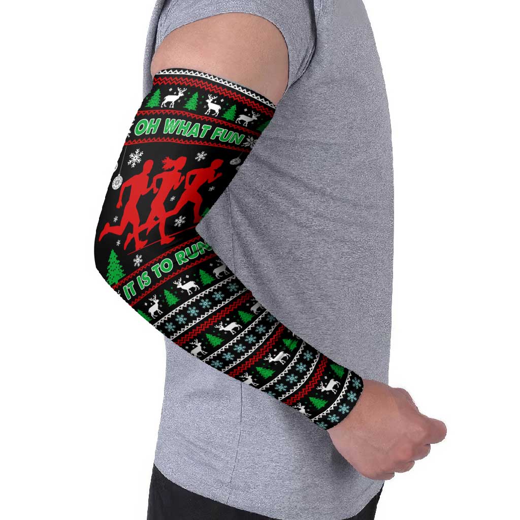 Running Oh What Fun Christmas Arm Sleeves Xmas Holiday Patterns - Wonder Print Shop
