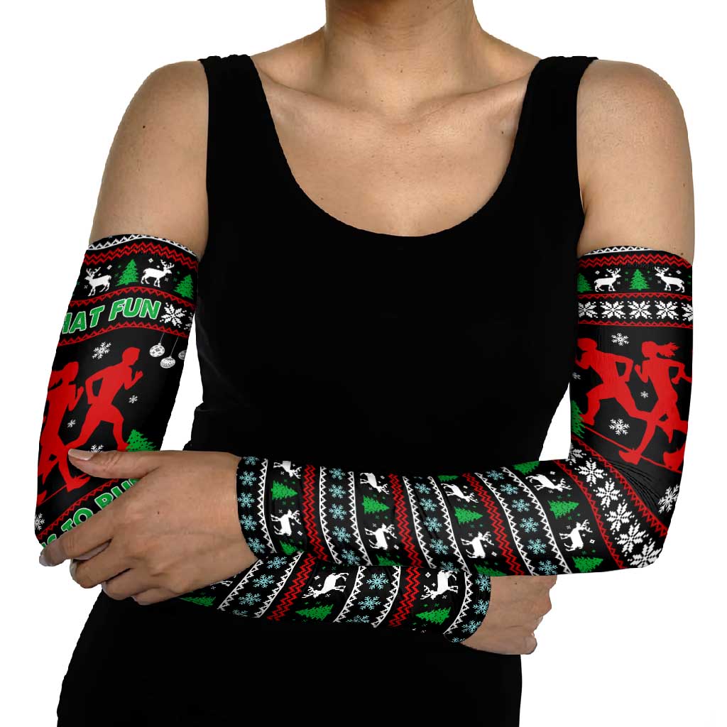 Running Oh What Fun Christmas Arm Sleeves Xmas Holiday Patterns - Wonder Print Shop