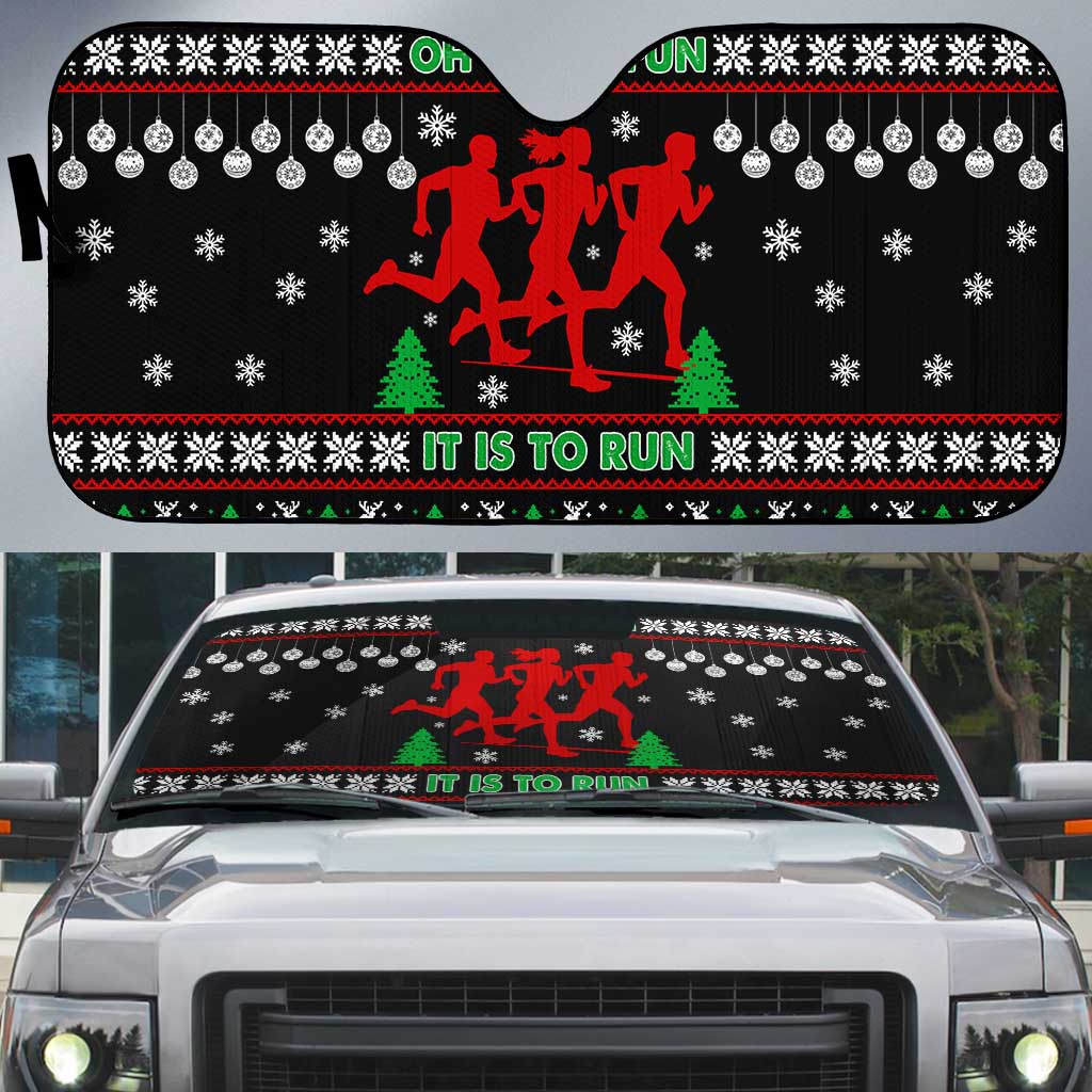 Running Oh What Fun Christmas Auto Sun Shade Xmas Holiday Patterns - Wonder Print Shop