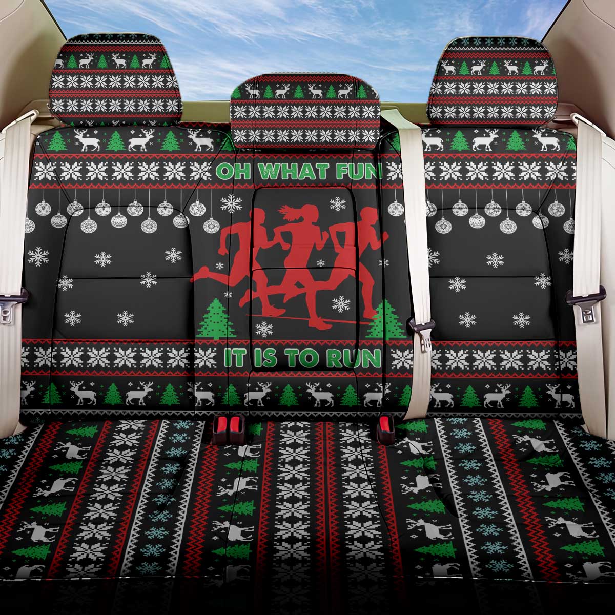 Running Oh What Fun Christmas Back Car Seat Cover Xmas Holiday Patterns - Wonder Print Shop