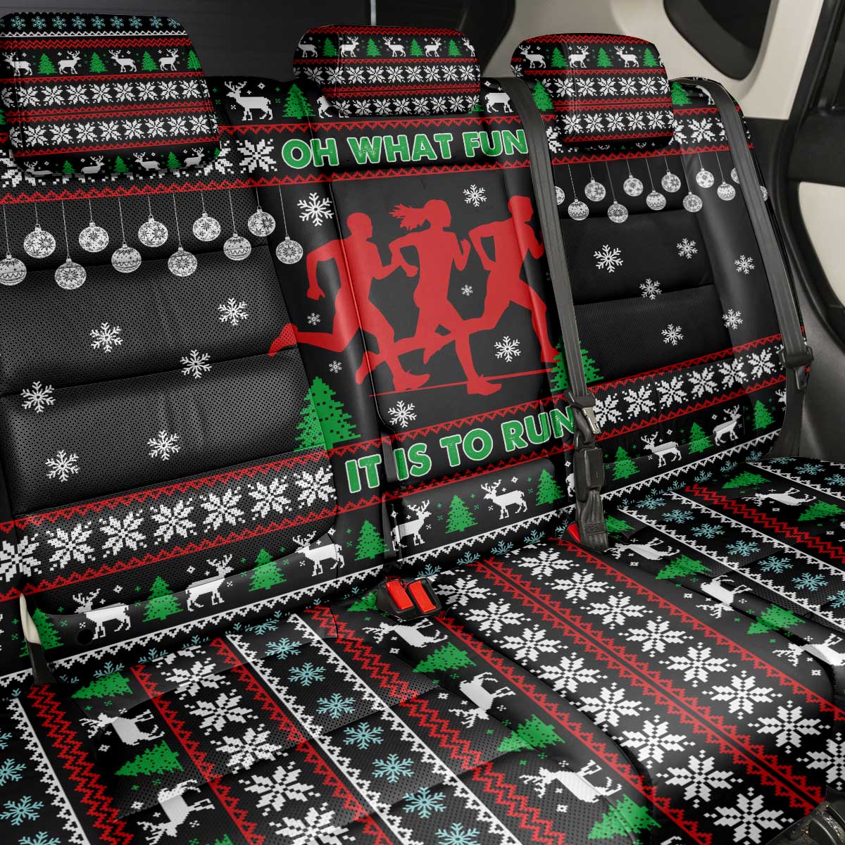 Running Oh What Fun Christmas Back Car Seat Cover Xmas Holiday Patterns - Wonder Print Shop