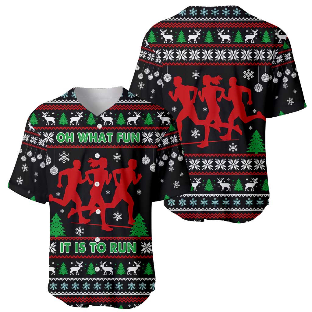 Running Oh What Fun Christmas Baseball Jersey Xmas Holiday Patterns - Wonder Print Shop