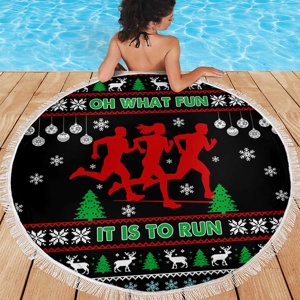 Running Oh What Fun Christmas Beach Blanket Xmas Holiday Patterns - Wonder Print Shop