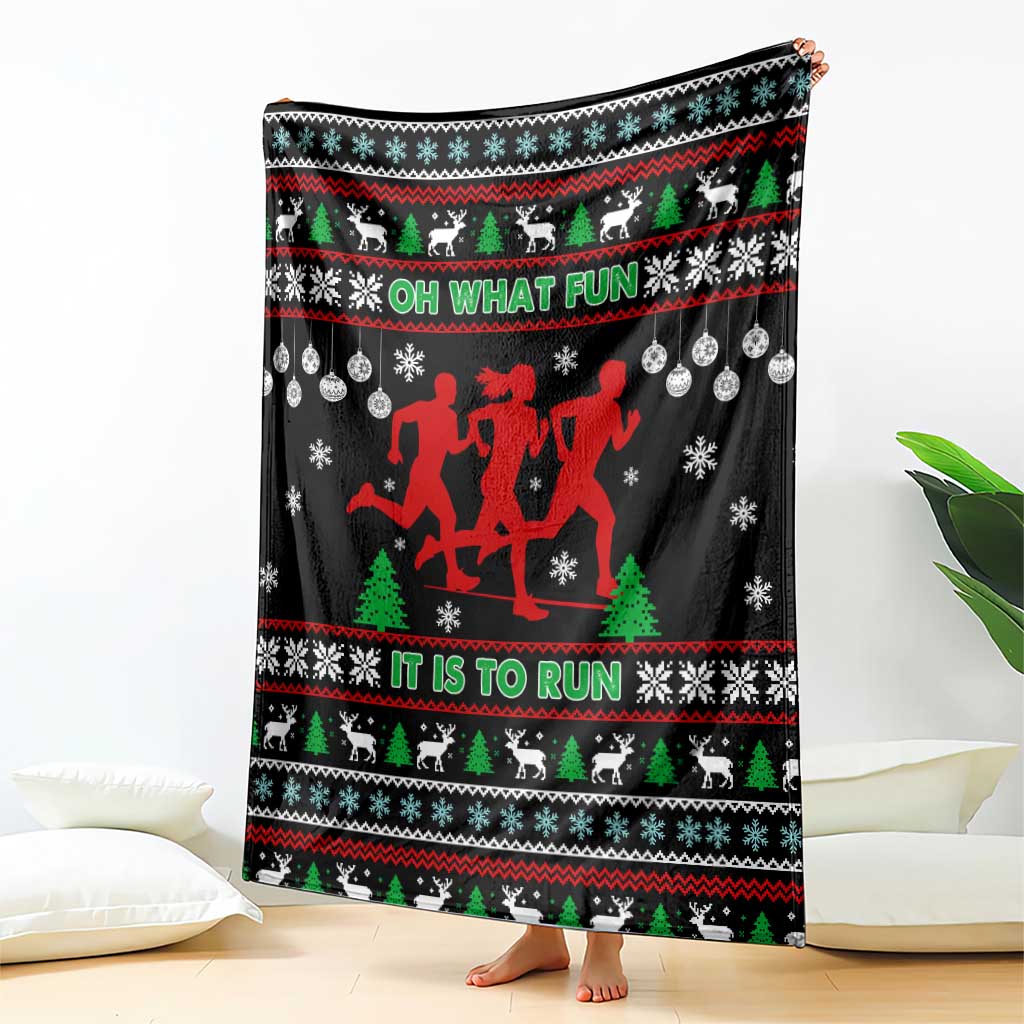 Running Oh What Fun Christmas Blanket Xmas Holiday Patterns - Wonder Print Shop