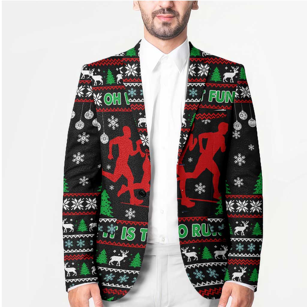 Running Oh What Fun Christmas Blazer Xmas Holiday Patterns - Wonder Print Shop