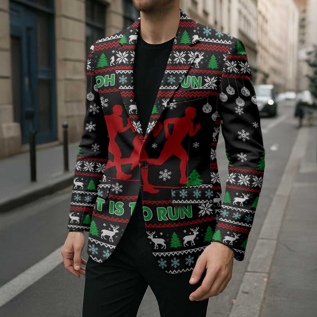 Running Oh What Fun Christmas Blazer Xmas Holiday Patterns - Wonder Print Shop