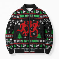 Running Oh What Fun Christmas Bomber Puffer Jacket Xmas Holiday Patterns - Wonder Print Shop
