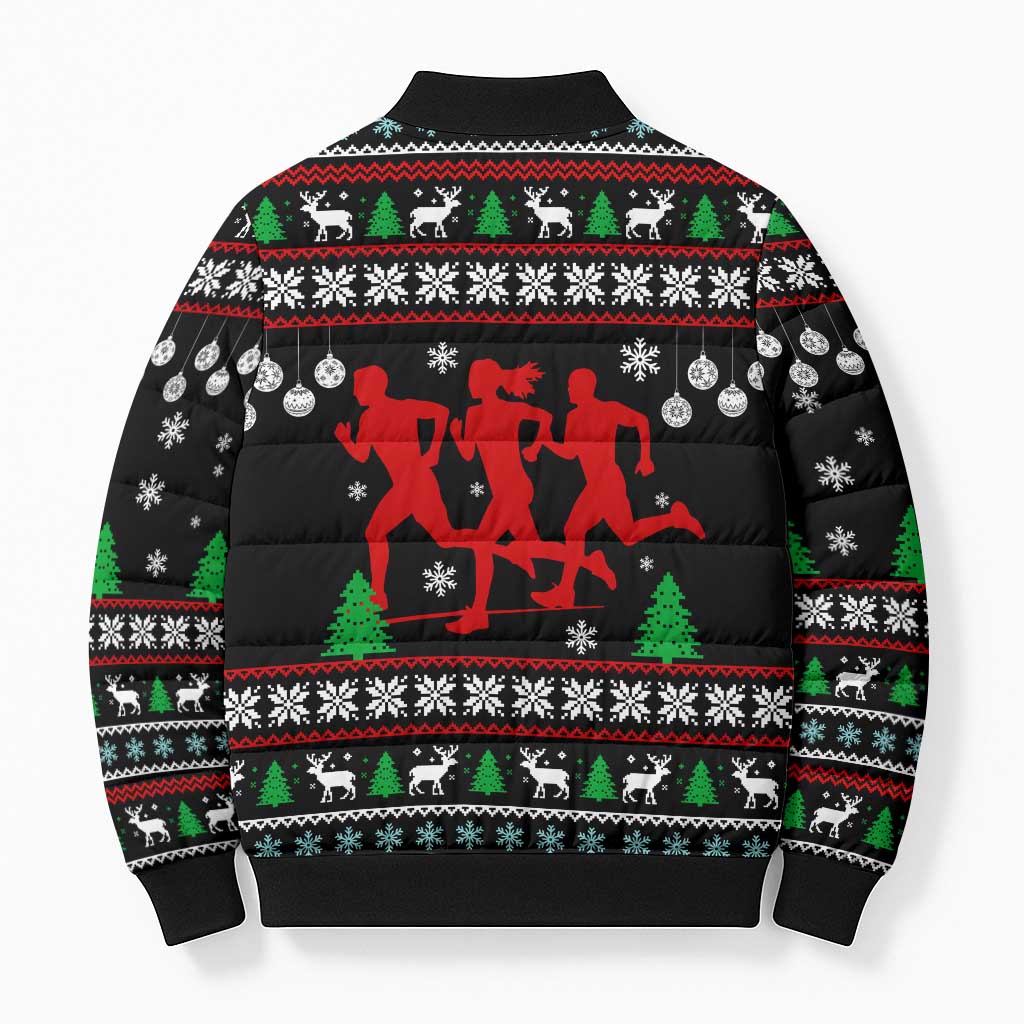 Running Oh What Fun Christmas Bomber Puffer Jacket Xmas Holiday Patterns - Wonder Print Shop