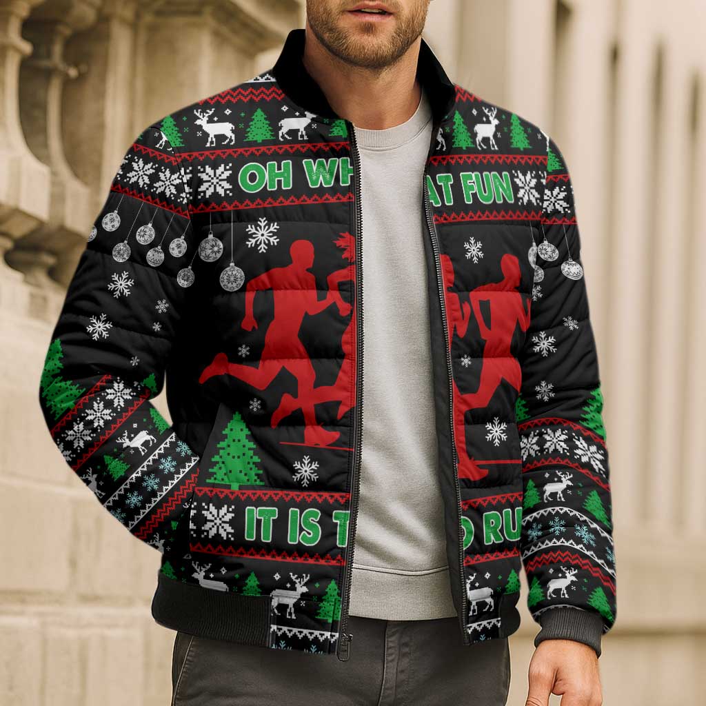 Running Oh What Fun Christmas Bomber Puffer Jacket Xmas Holiday Patterns - Wonder Print Shop
