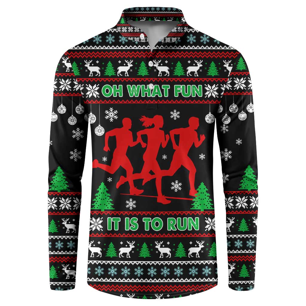 Running Oh What Fun Christmas Button Sweatshirt Xmas Holiday Patterns - Wonder Print Shop