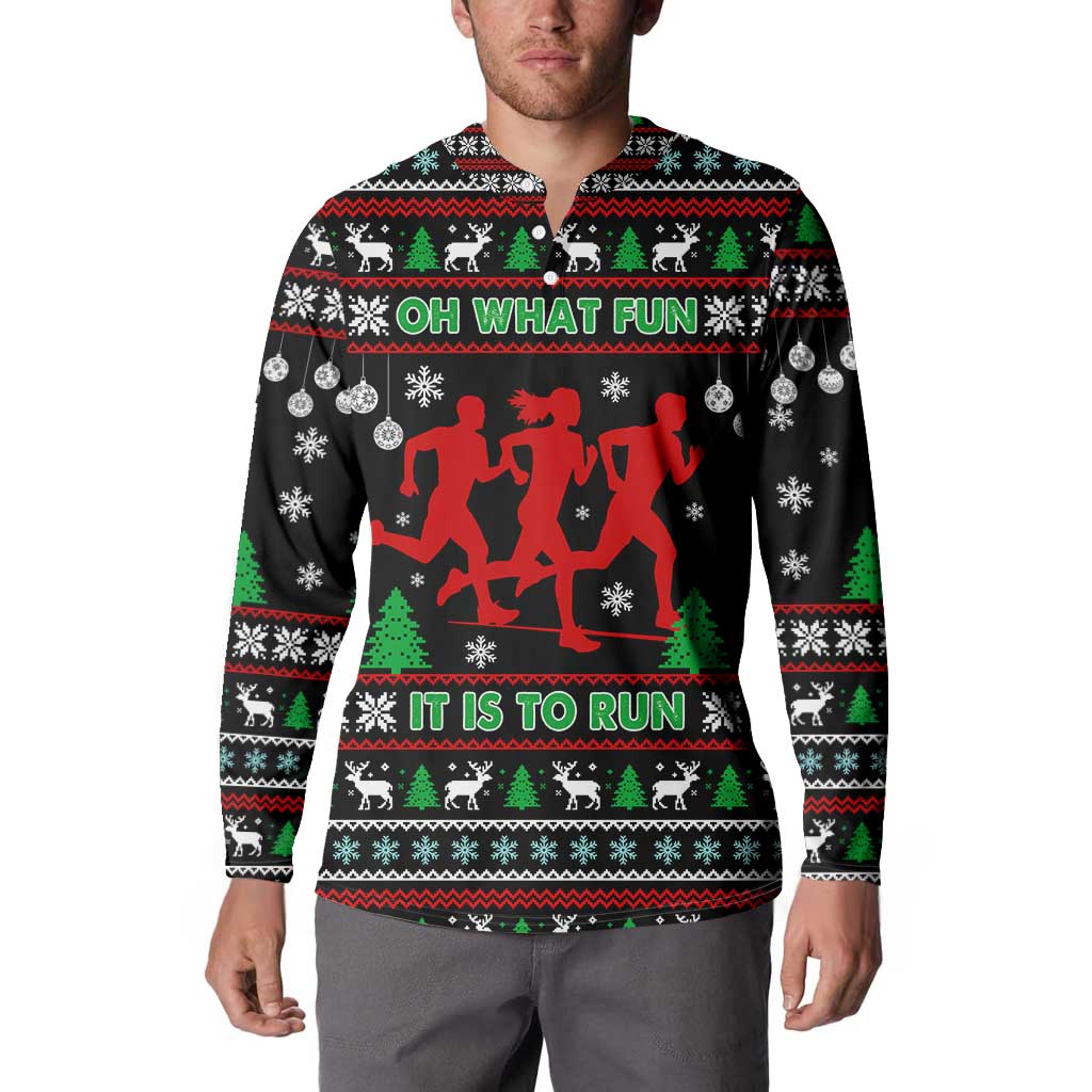 Running Oh What Fun Christmas Button Sweatshirt Xmas Holiday Patterns - Wonder Print Shop