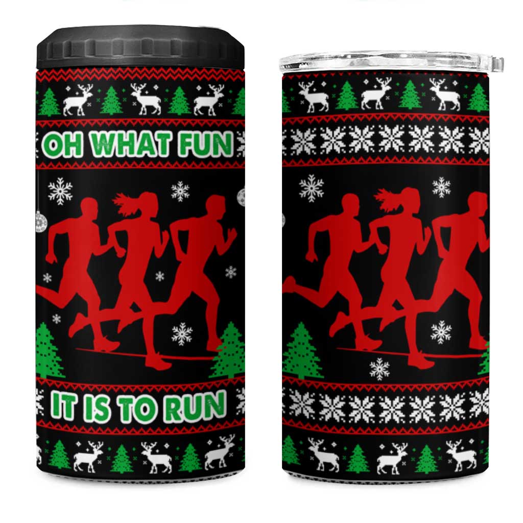 Running Oh What Fun Christmas 4 in 1 Can Cooler Tumbler Xmas Holiday Patterns - Wonder Print Shop