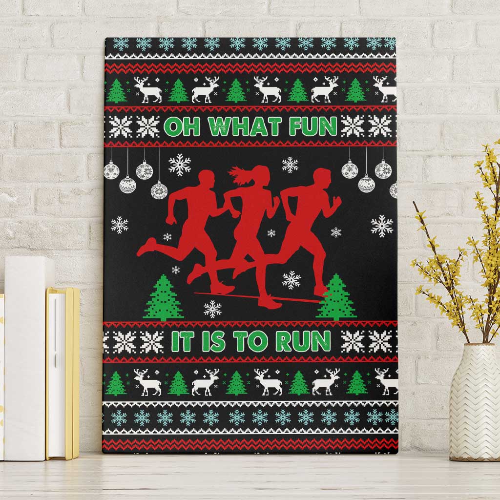 Running Oh What Fun Christmas Canvas Wall Art Xmas Holiday Patterns - Wonder Print Shop