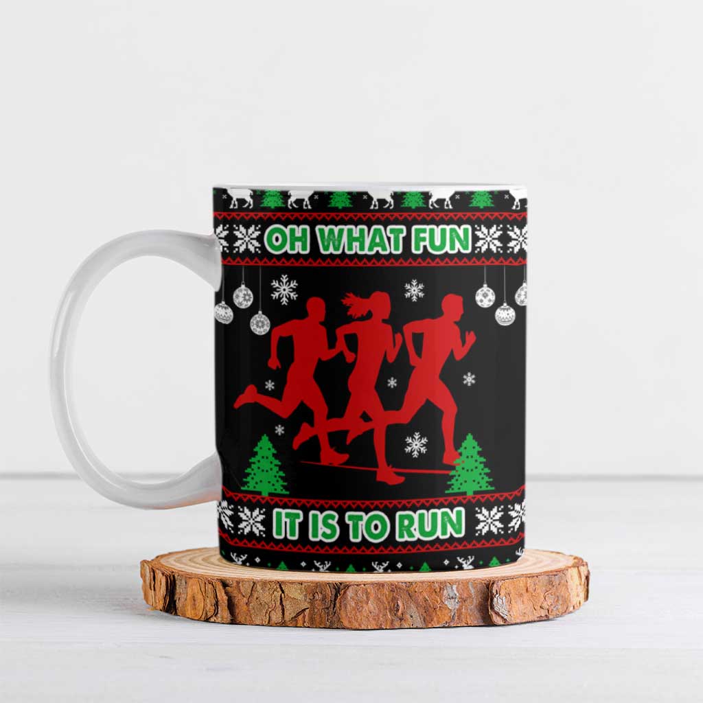 Running Oh What Fun Christmas Ceramic Mug Xmas Holiday Patterns - Wonder Print Shop