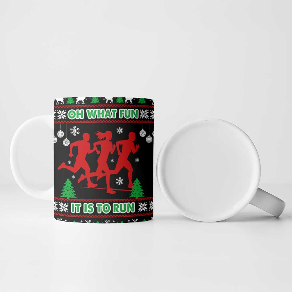 Running Oh What Fun Christmas Ceramic Mug Xmas Holiday Patterns - Wonder Print Shop