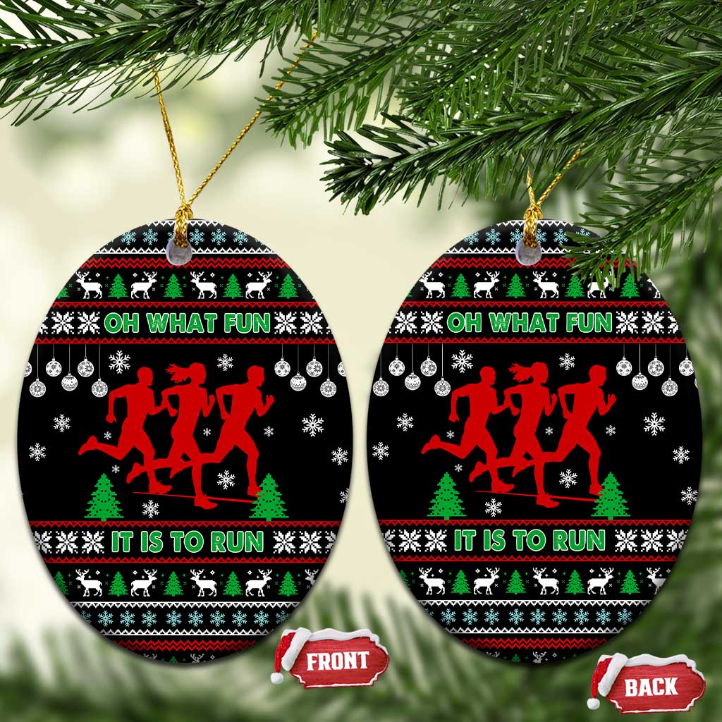 Running Oh What Fun Christmas Ceramic Ornament Xmas Holiday Patterns - Wonder Print Shop