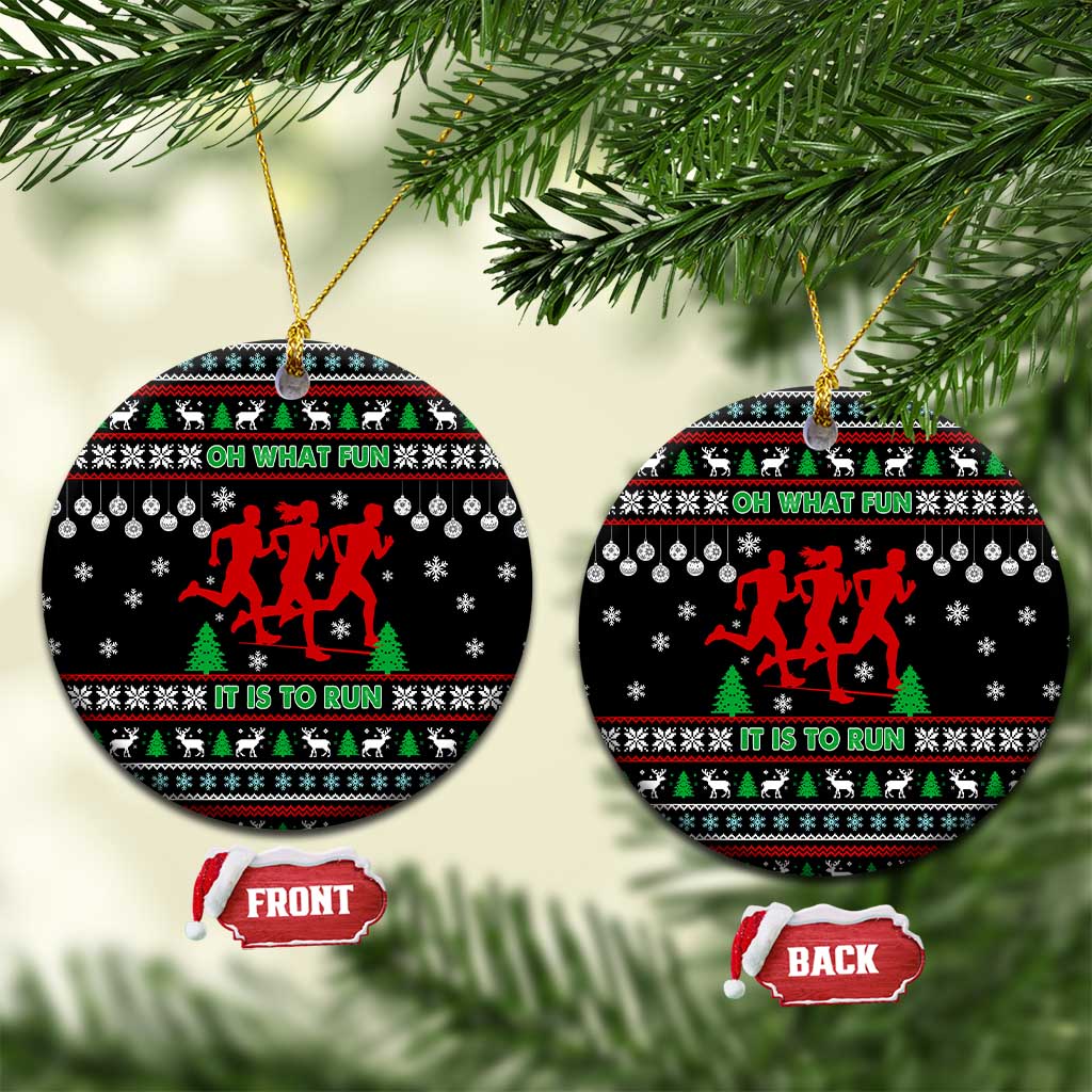 Running Oh What Fun Christmas Ceramic Ornament Xmas Holiday Patterns - Wonder Print Shop
