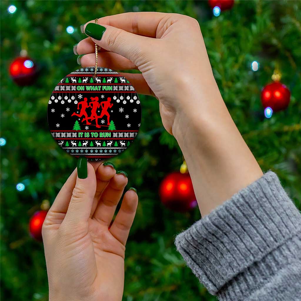 Running Oh What Fun Christmas Ceramic Ornament Xmas Holiday Patterns - Wonder Print Shop