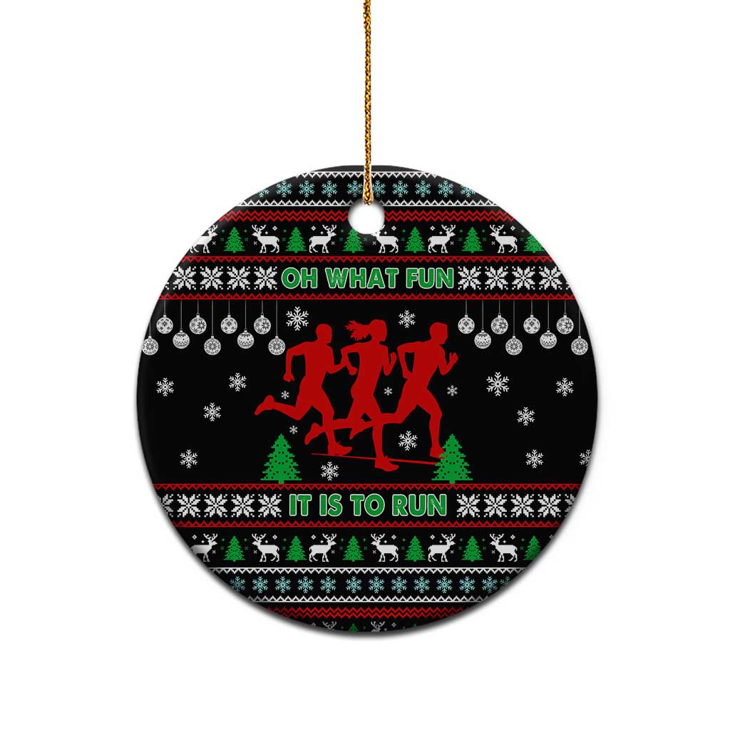 Running Oh What Fun Christmas Ceramic Ornament Xmas Holiday Patterns - Wonder Print Shop